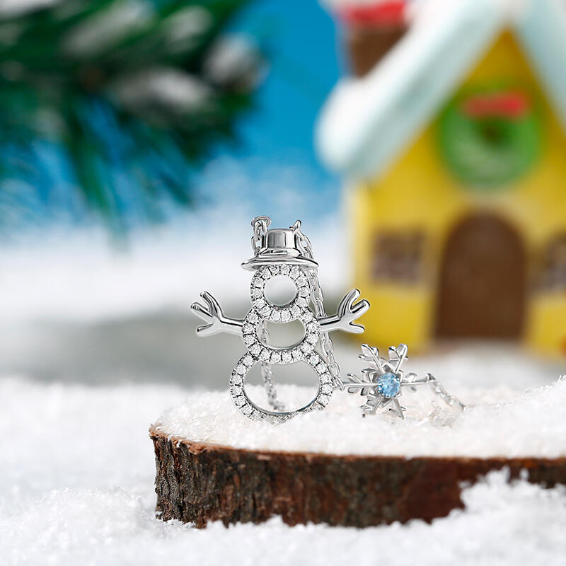 Jeulia "Merry Christmas" Snowman & Snowflake Design Sterling Silver Necklace