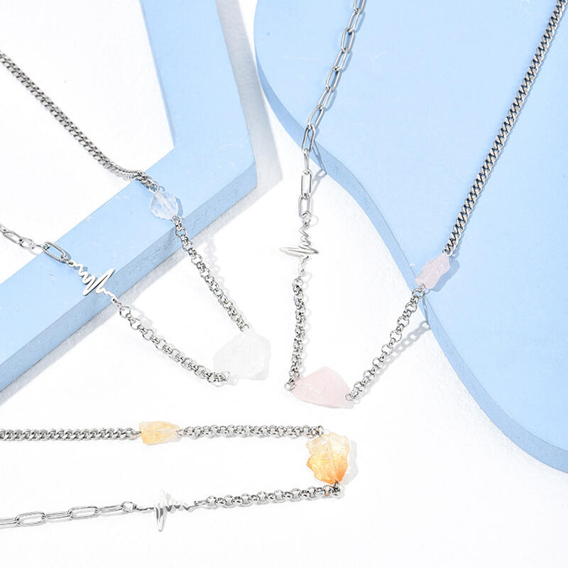 Jeulia "Embrace of Love" Heartbeat Design Irregular Natural Rose Quartz Necklace