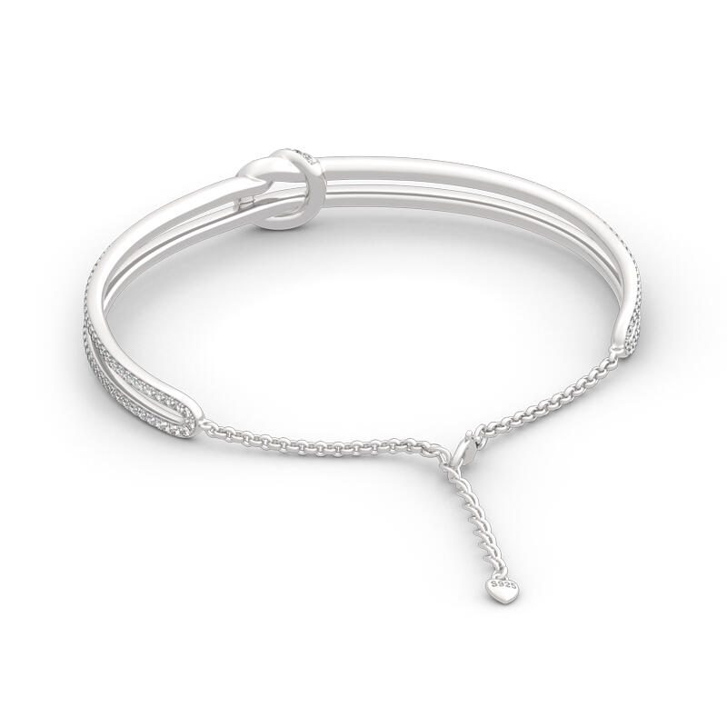 Jeulia Knot Design Sterling Silver Bangle Bracelet