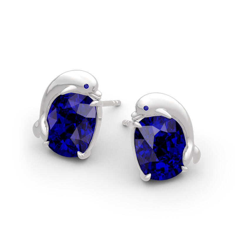 Jeulia Brincos brilhantes de prata esterlina com safira golfinho