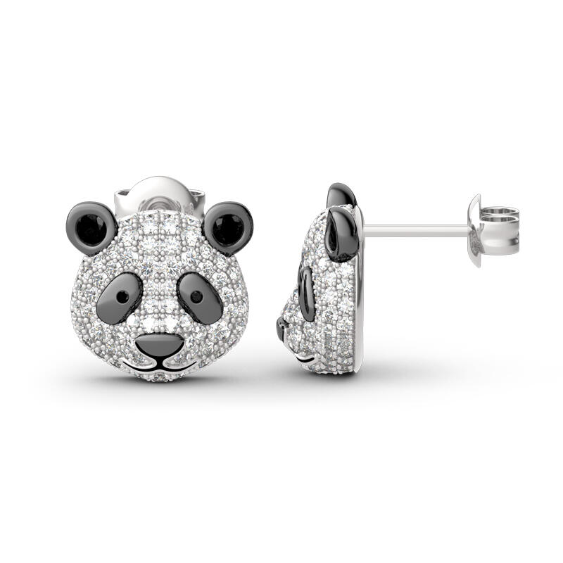 Jeulia "Be Calm and Steady" Cute Panda Sterling Silver Earrings