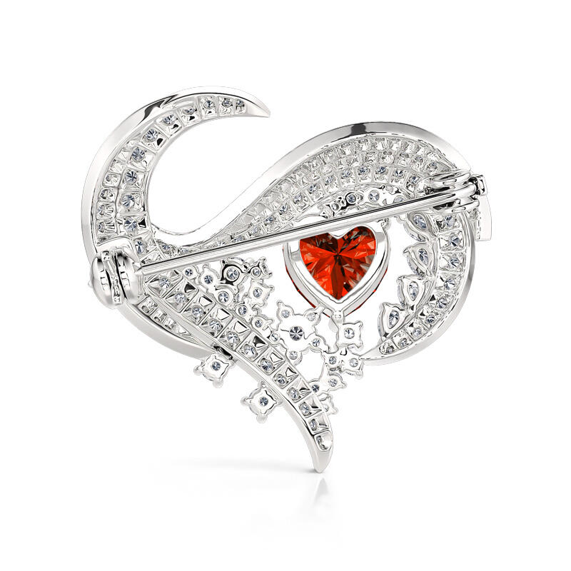 Jeulia ロゴ ハート デザイン シルバー ブローチ