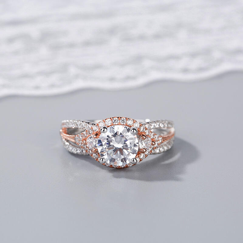 Jeulia Anillo Con Halo De Talla Redonda En Plata De Ley