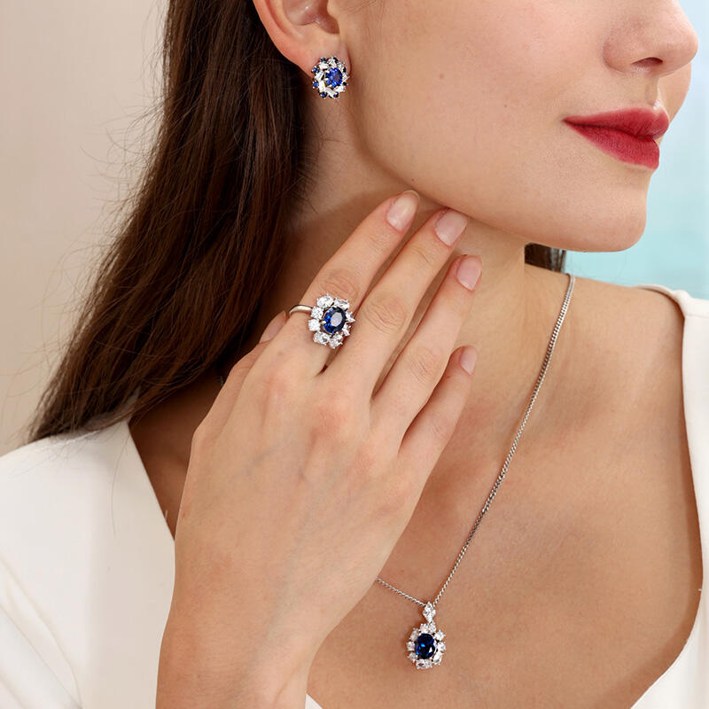 Jeulia Halo Round Cut Sterling Silver Stud Earrings