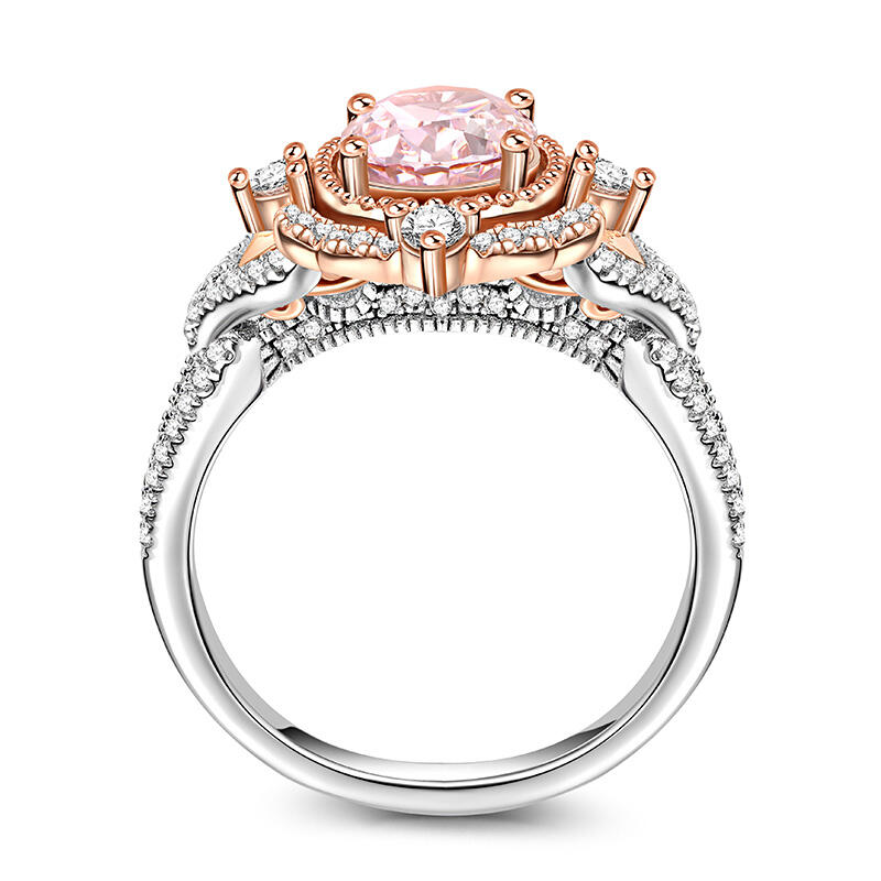 Jeulia Prinsessan Aura Tvåtonig Halo Oval Skär Syntetisk Morganit Sterlingsilver Ring