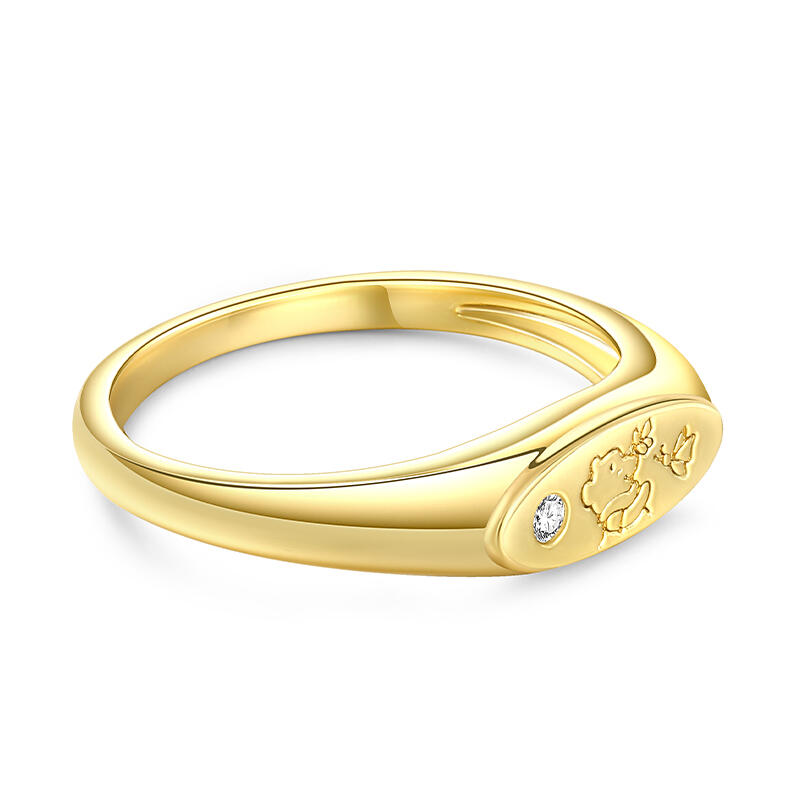 Jeulia Anillo de Plata Esterlina con Sello Ovalado de Oso de Dibujos Animados