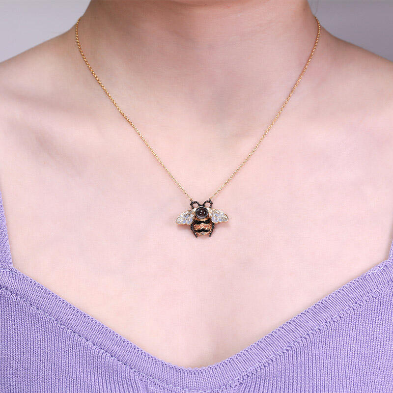 Jeulia Collar de Abeja Plata de Ley con Proyección de Foto Personalizada