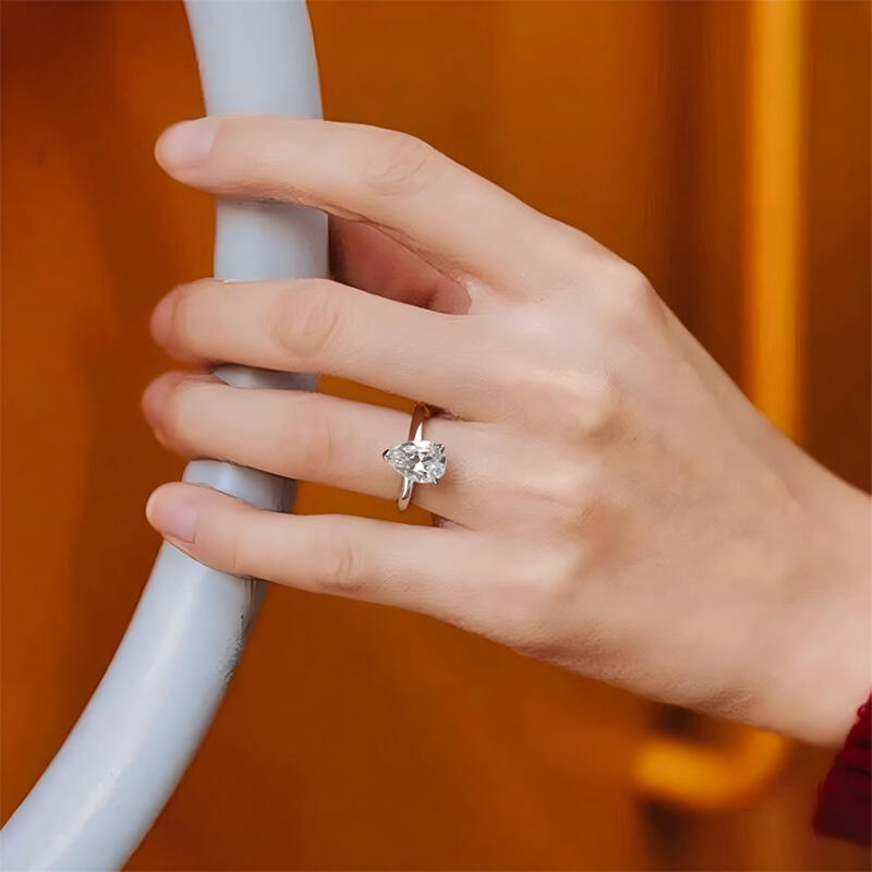 Jeulia Simple Pear Cut Sterling Silver Ring