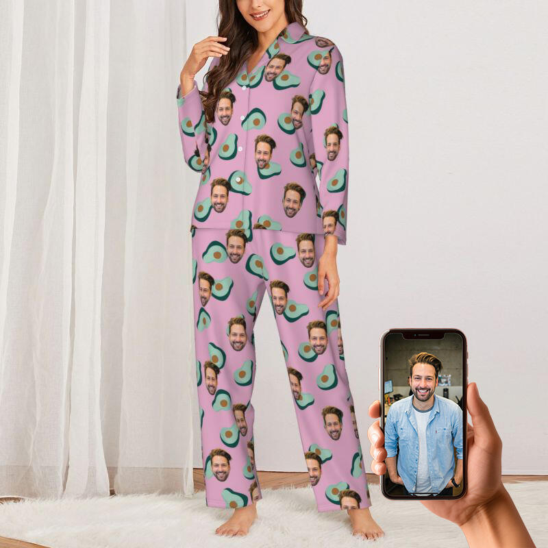 Personalized Pajamas Custom Photo and Color Avocado Pattern Design Creative Gift for Family Members