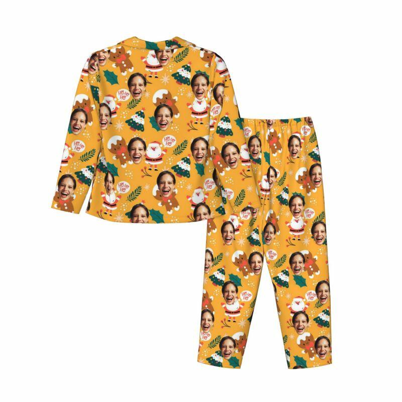 Pyjama personnalisé avec motif de bonhomme en pain d'épice et photo personnalisée, cadeau de Noël pour elle