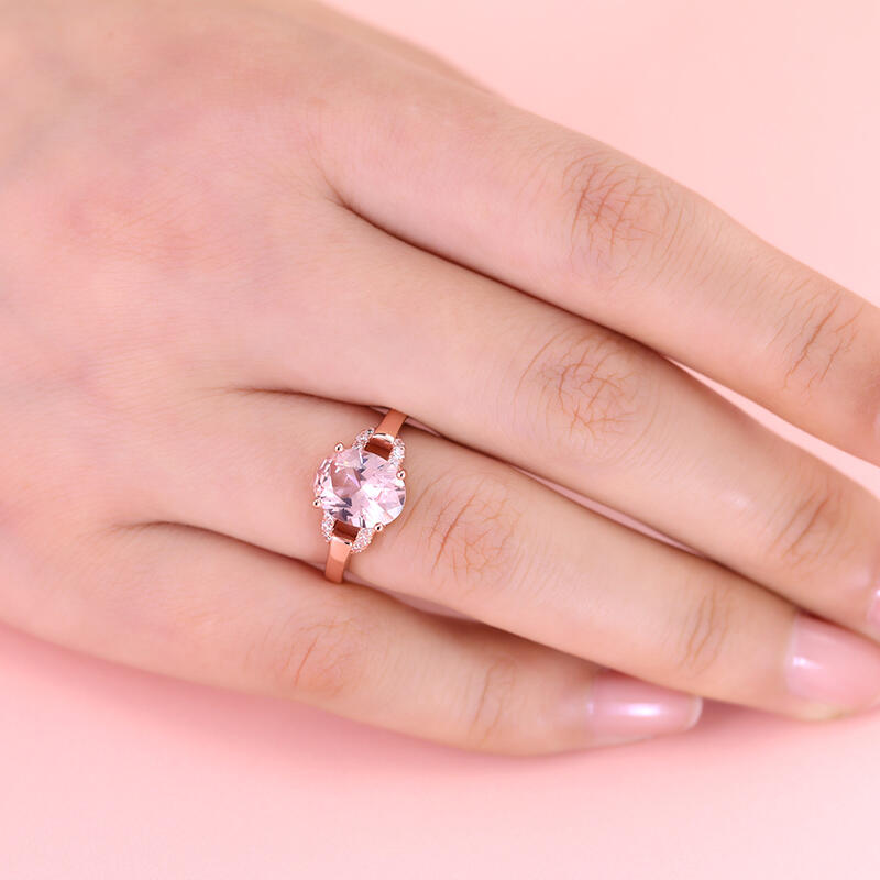 Jeulia Hollow Design Oval Cut Synthetic Morganite Sterling Silver Ring
