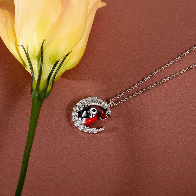 Jeulia Collar de Pareja Calavera Beso del Amor Verdadero con Piedra de Nacimiento