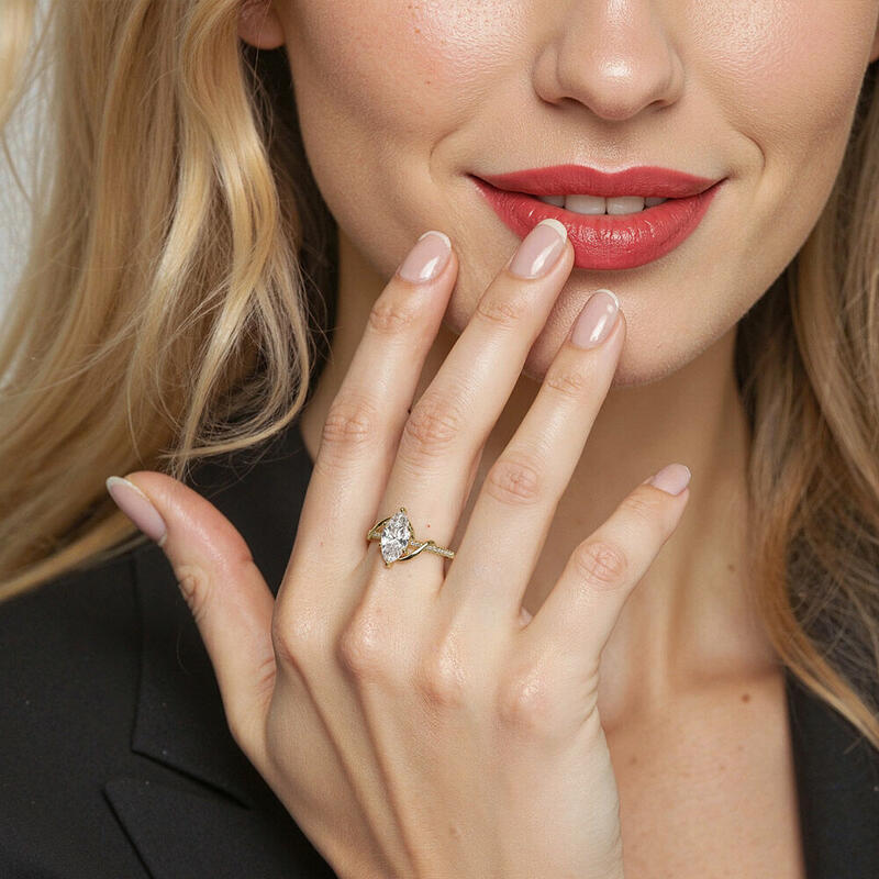 "To My Love" 2ct Marquise Cut Side Stone Engagement Ring