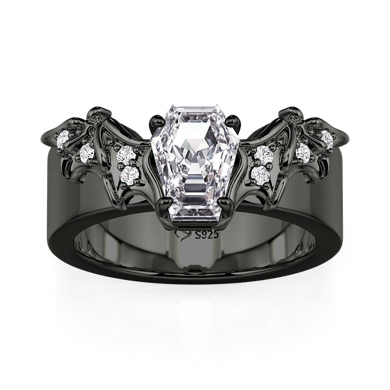 Jeulia Gothic Black Bat Coffin Cut Ring for Men