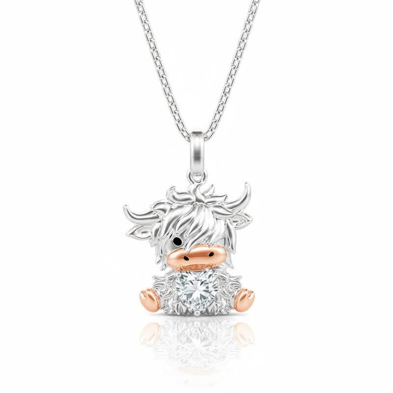 Jeulia Hug Me Custom Highland Cow Necklace with Birthstone