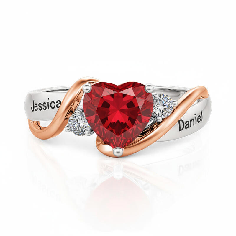 Jeulia Amore Love Custom Heart Promise Ring with Birthstone and Engraved