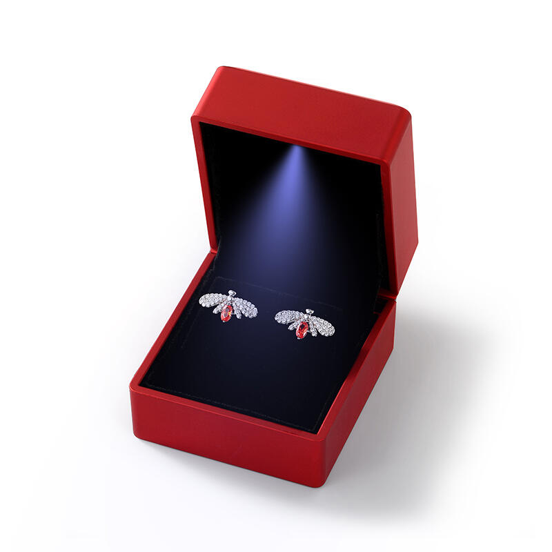Jeulia Red Earring Box Jewerly Storage With LED Light