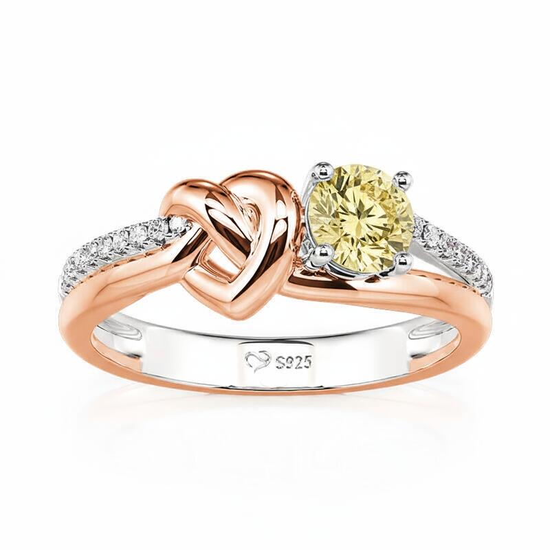 Jeulia Two Tone Custom Heart Knot Promise Ring with Birthstone