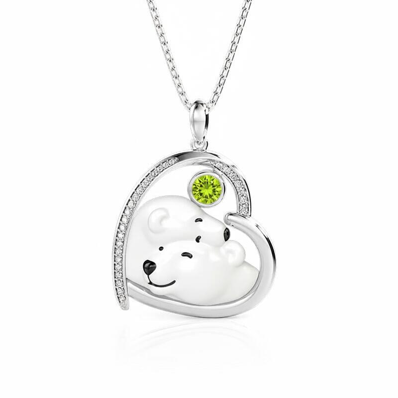 Jeulia Custom Love Birthstone Necklace Embrace Polar Bear