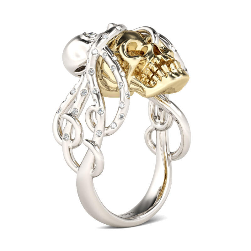 Jeulia Octopus Round Cut Sterling Silver Skull Ring