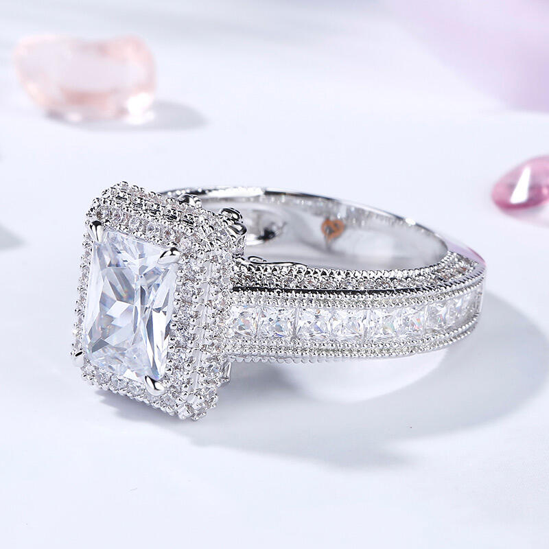 Jeulia Halo Radiant Cut Sterling Silver Skull Ring