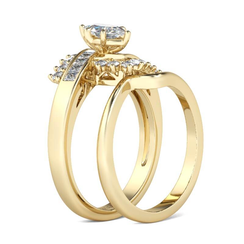 Jeulia Złoto Ton Markiza Cięcie Zestaw Srebrny Pierścionek