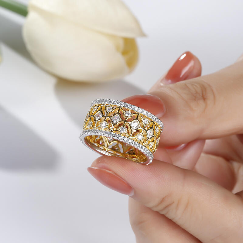 Jeulia Bague Fantaisie de Femme Art Deco Bicolore en Argent Sterling Cadeau