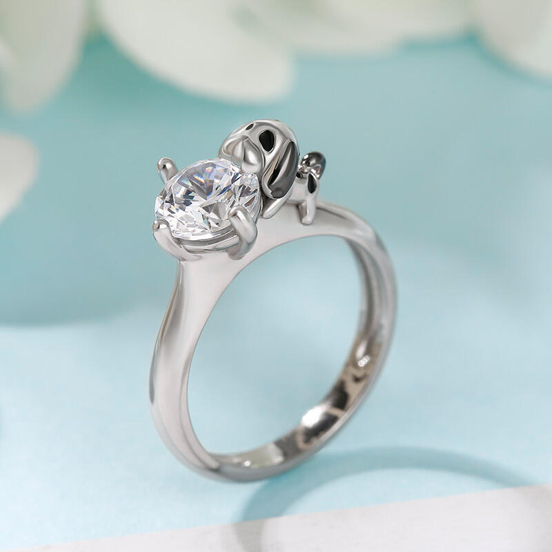 Jeulia Hug Me "You Are Unique" Dalmatian Round Cut Sterling Silver Ring