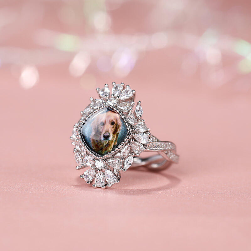 Jeulia "Being Happy" Sterling Silver Personalized Photo Ring