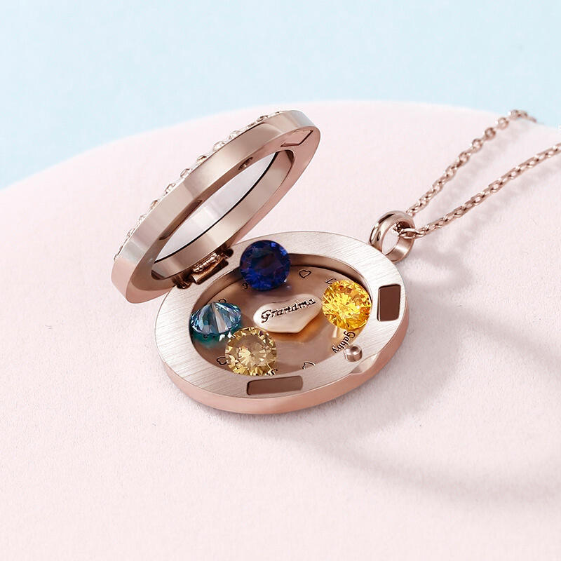 誕生石 チャーム 刻印 ロケット ネックレス オーダーメイド