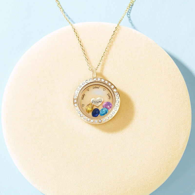 誕生石 チャーム 刻印 ロケット ネックレス オーダーメイド