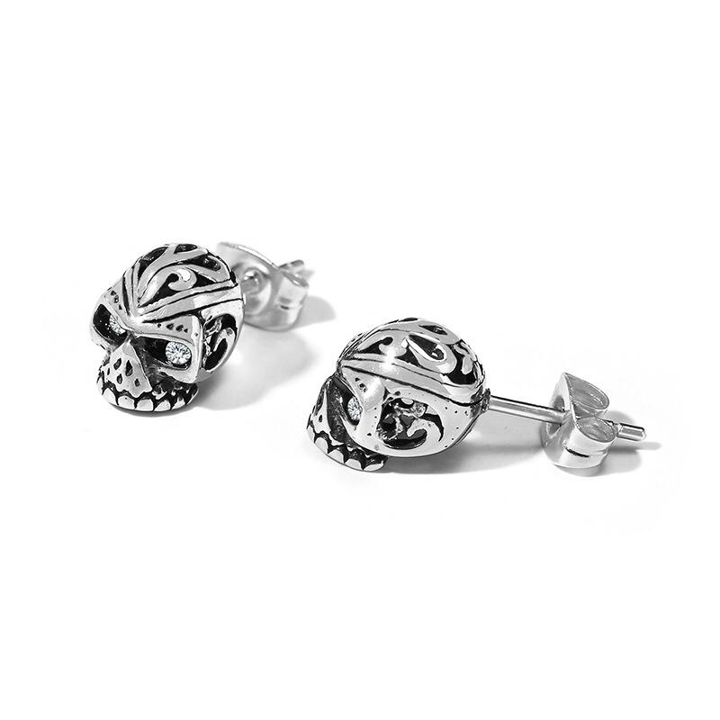 Jeulia Punk Style Skull Titanium Steel Men's Earrings