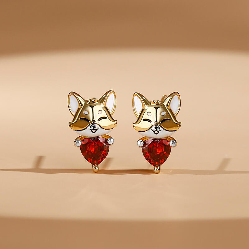 Jeulia Hug Me Pendientes de zorrito de plata de ley con corte de corazón