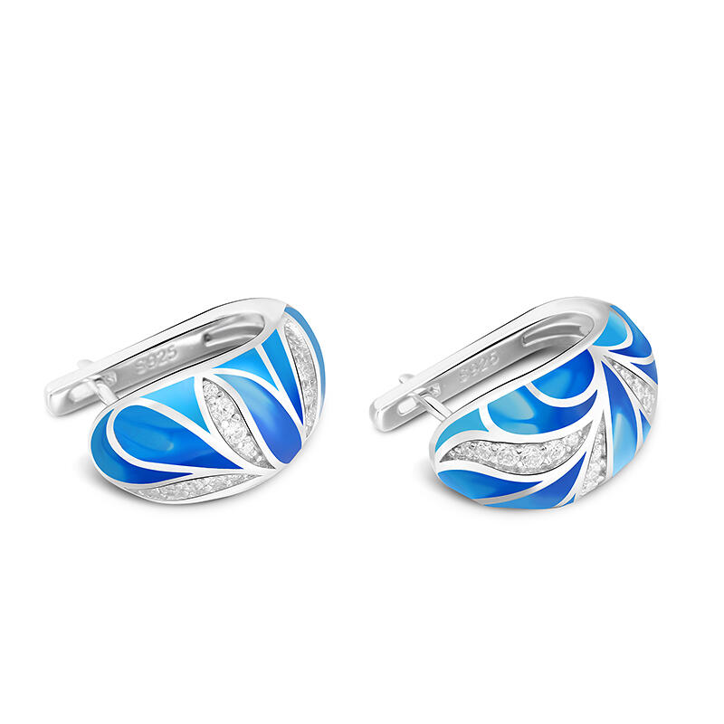 Jeulia "Flourishing Leaves" Enamel Sterling Silver Hoop Earrings