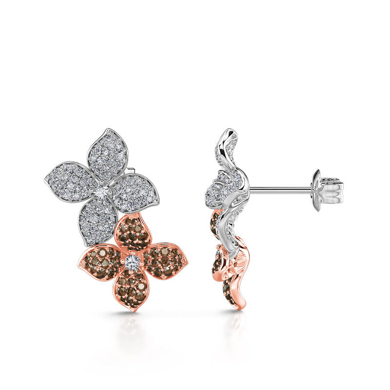 Jeulia "Two Loves" Double Flower Sterling Silver Earrings