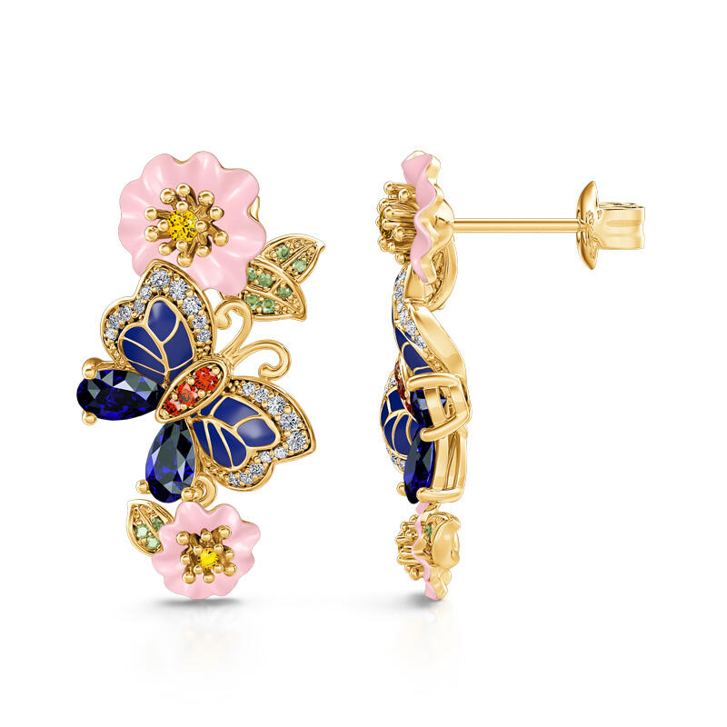 Jeulia "Rhythm of Life" Butterfly&Flower Enamel Sterling Silver Earrings