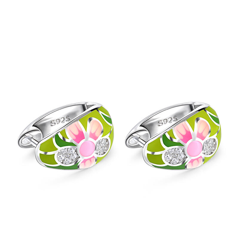 Jeulia "Bright Mood" Flower Enamel Sterling Silver Earrings