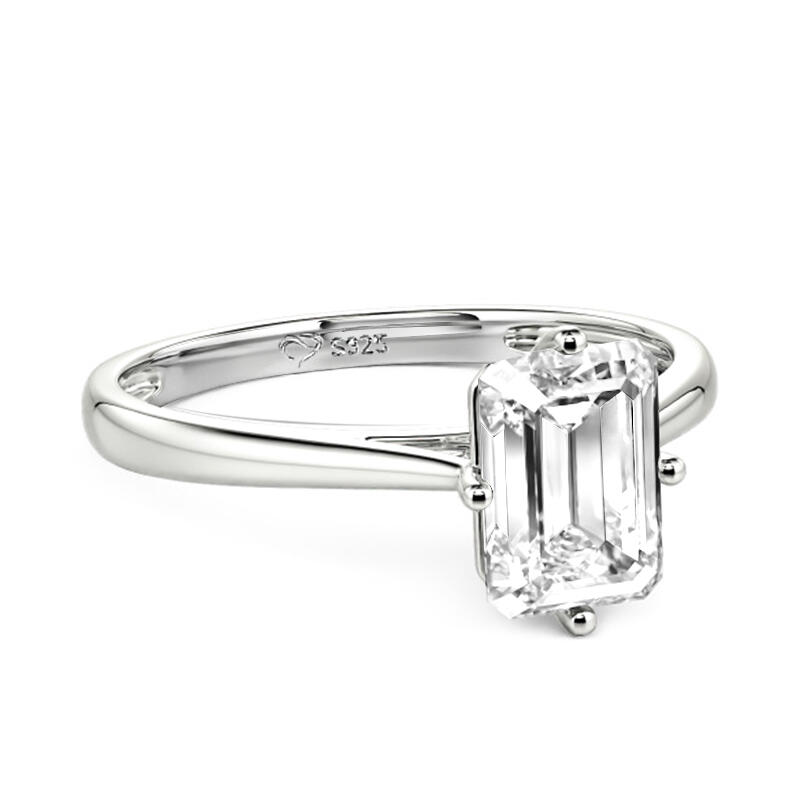 Jeulia Anillo de Compromiso de Plata de Ley de Corte Esmeralda