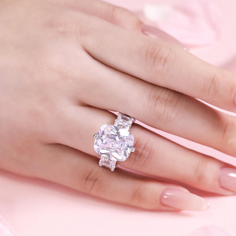 Jeulia Cushion Cut Three Sided Pave Sterling Silver Eternity Ring Set