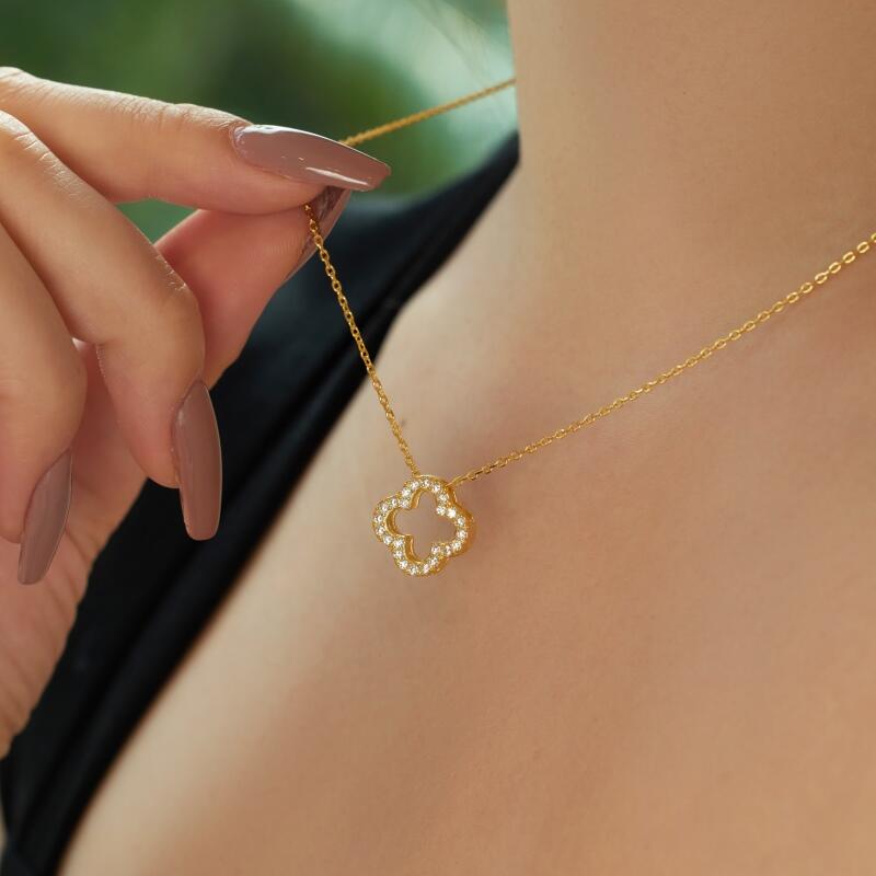 Jeulia Detachable Clover Silver Necklace Gold Tone Clavicle Chain