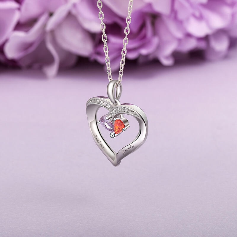 Jeulia Collar con Nombre Grabado Dos Corazones Personalizado con Piedra de Nacimiento