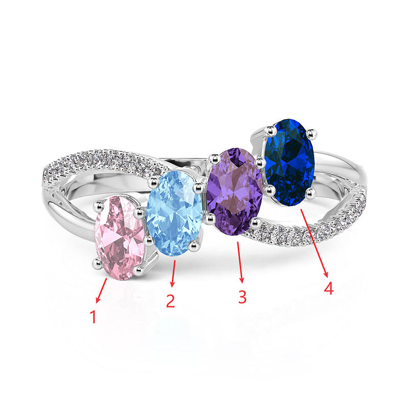 Jeulia Anillo Familiar con Diseño Trenzado y Piedras de Nacimiento Ovaladas