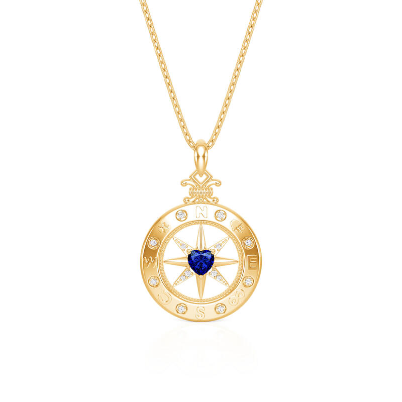 Jeulia Custom Engraved Compass Necklace with Heart Birthstone