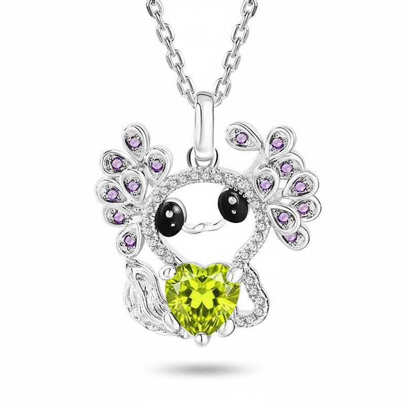 Jeulia Hug Me "Sweet Elf" Mexican Axolotl Birthstone Necklace Sterling Silver