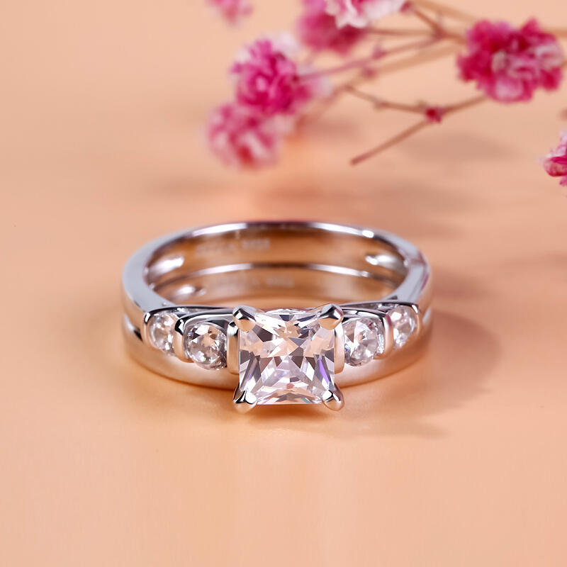 Jeulia Contemporary Design Asscher Cut Sterling Silver Ring Set