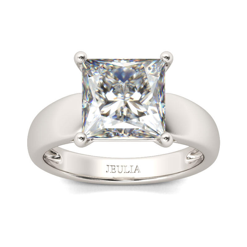 Jeulia Anillo Solitario De Talla Princesa En Plata De Ley