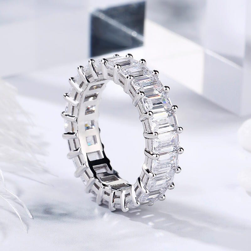 Jeulia Emerald Cut Eternity Sterling Silver Women's Band