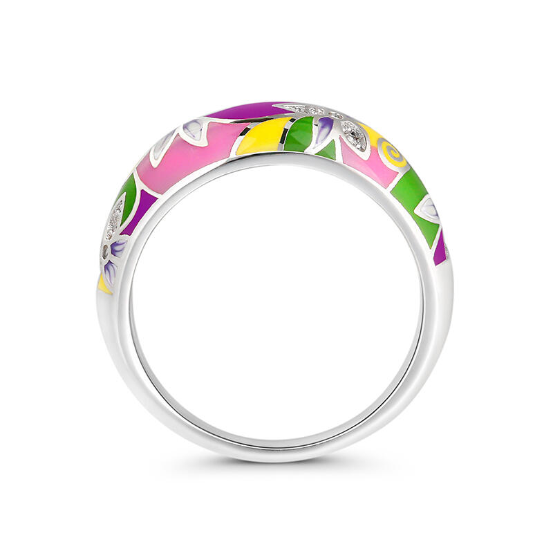 Jeulia "Charming Flower" Multicolored Enamel Sterling Silver Women's Band