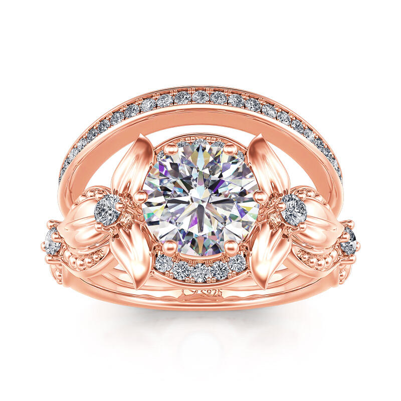 Jeulia Nature Inspired Round Cut Sterling Silver Ring Set