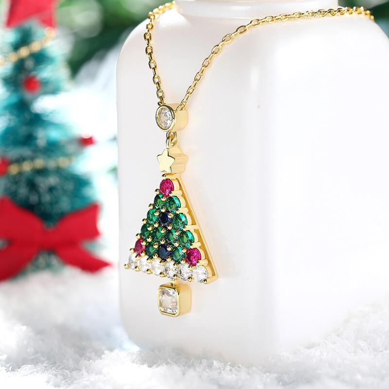 Jeulia "Christmas Tree" Round Cut Sterling Silver Necklace
